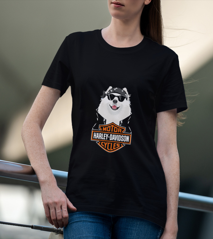 Samoyed Wearing Sunglasses Harley Davidson Motorcycles T-Shirt