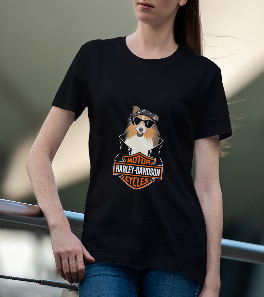 Harley Davidson Motor Cycles Shelties Motorcycle T-Shirt