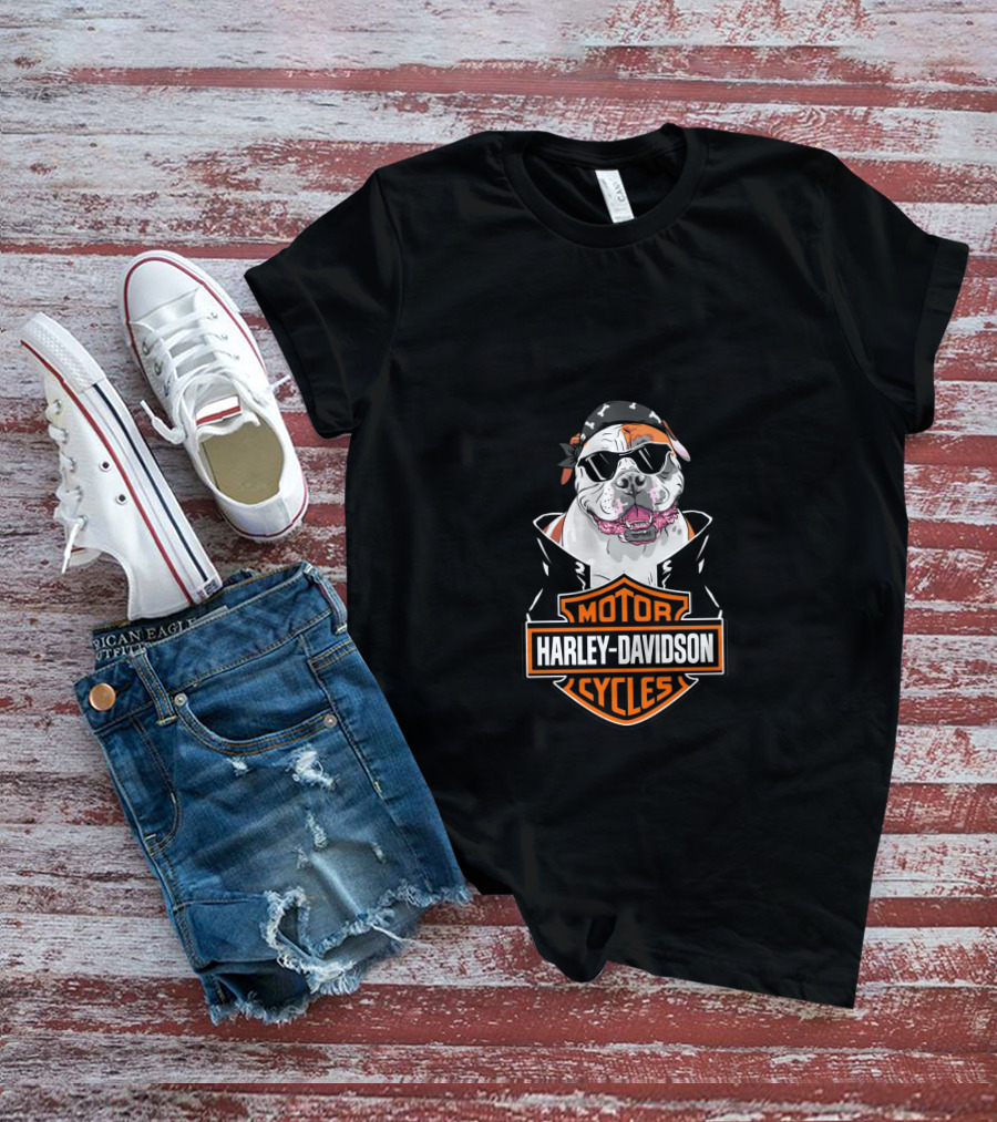 American Bulldog Harley Davidson Biker Style T-Shirt
