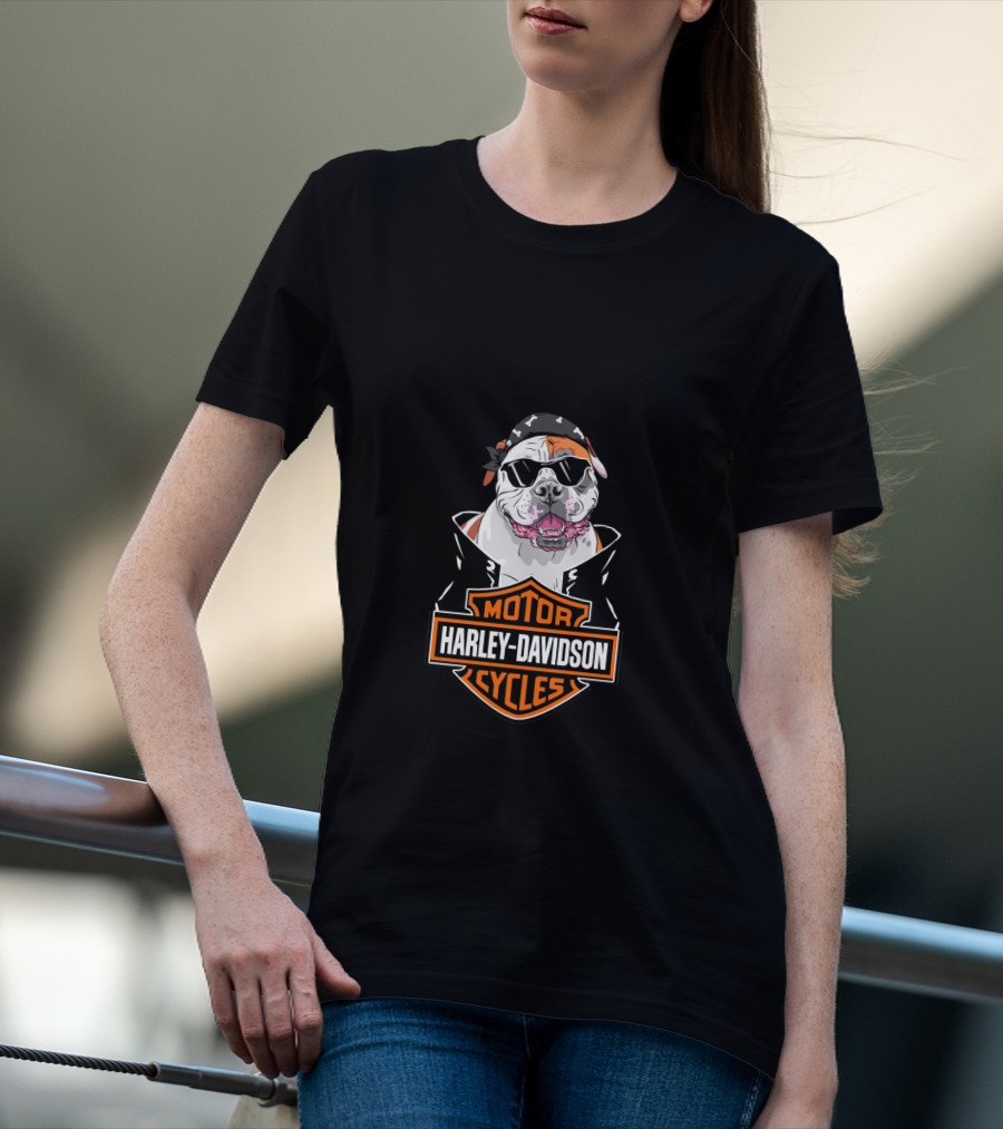 American Bulldog Harley Davidson Biker Style T-Shirt