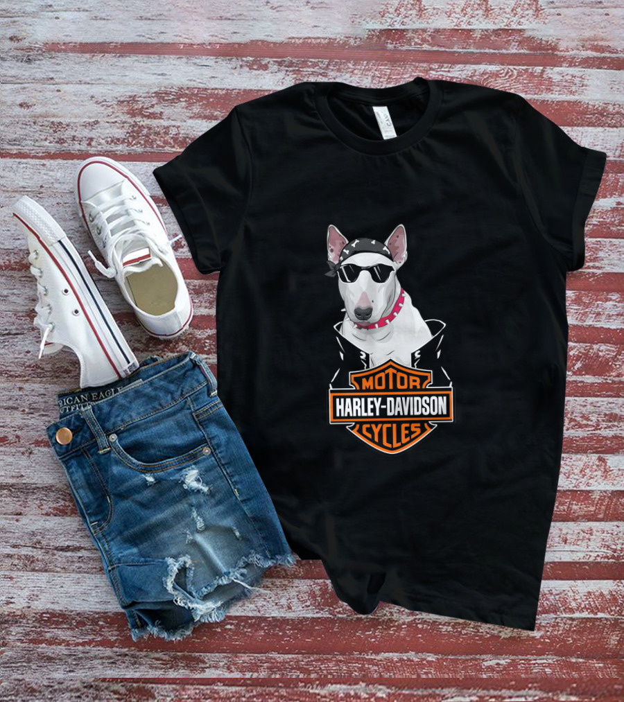 Bull Terrier Harley Davidson Motorcycles Biker T-Shirt
