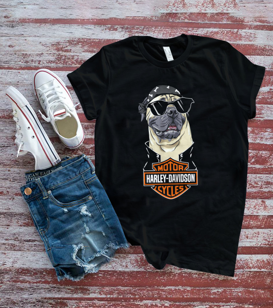Bullmastiff Harley Davidson Motorcycles Biker Cool Dog T-Shirt