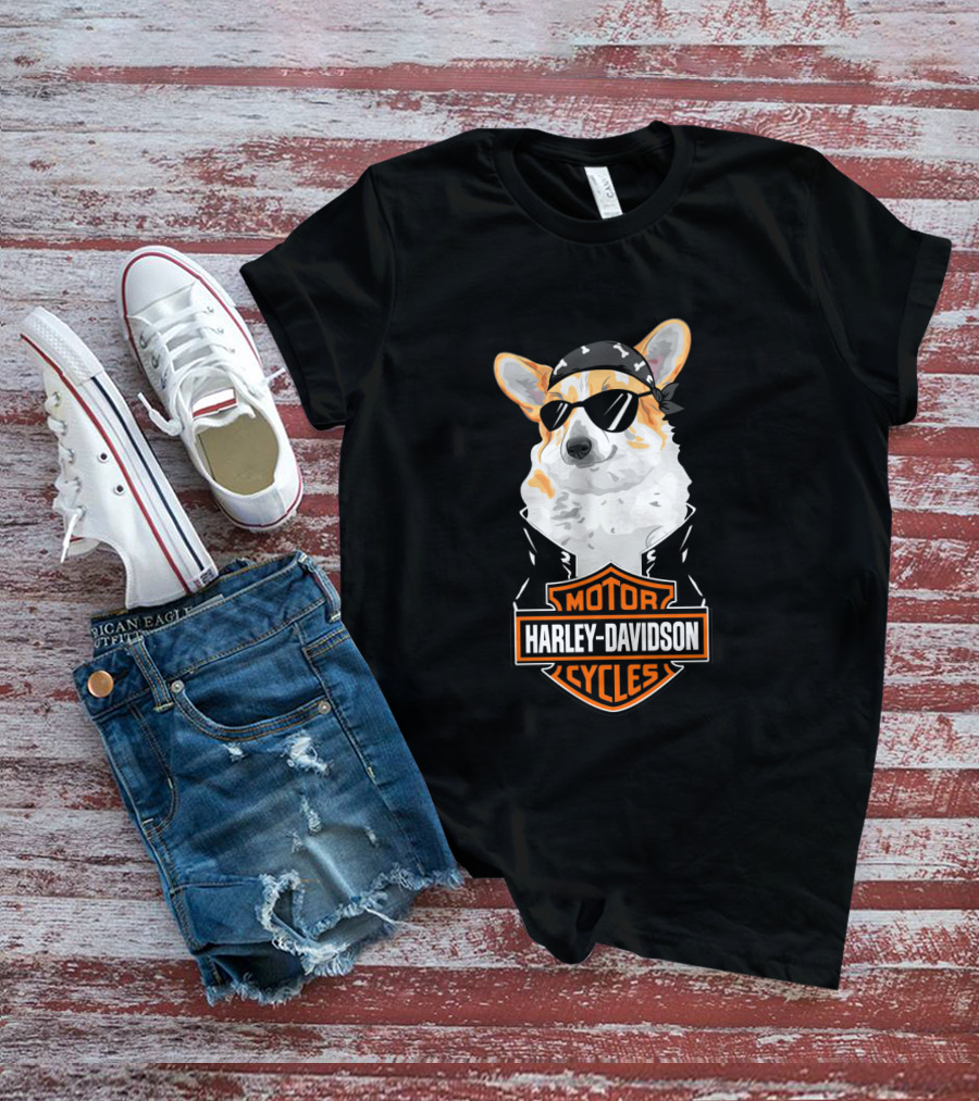 Harley Davidson Motor Cycles Corgi Biker T-Shirt