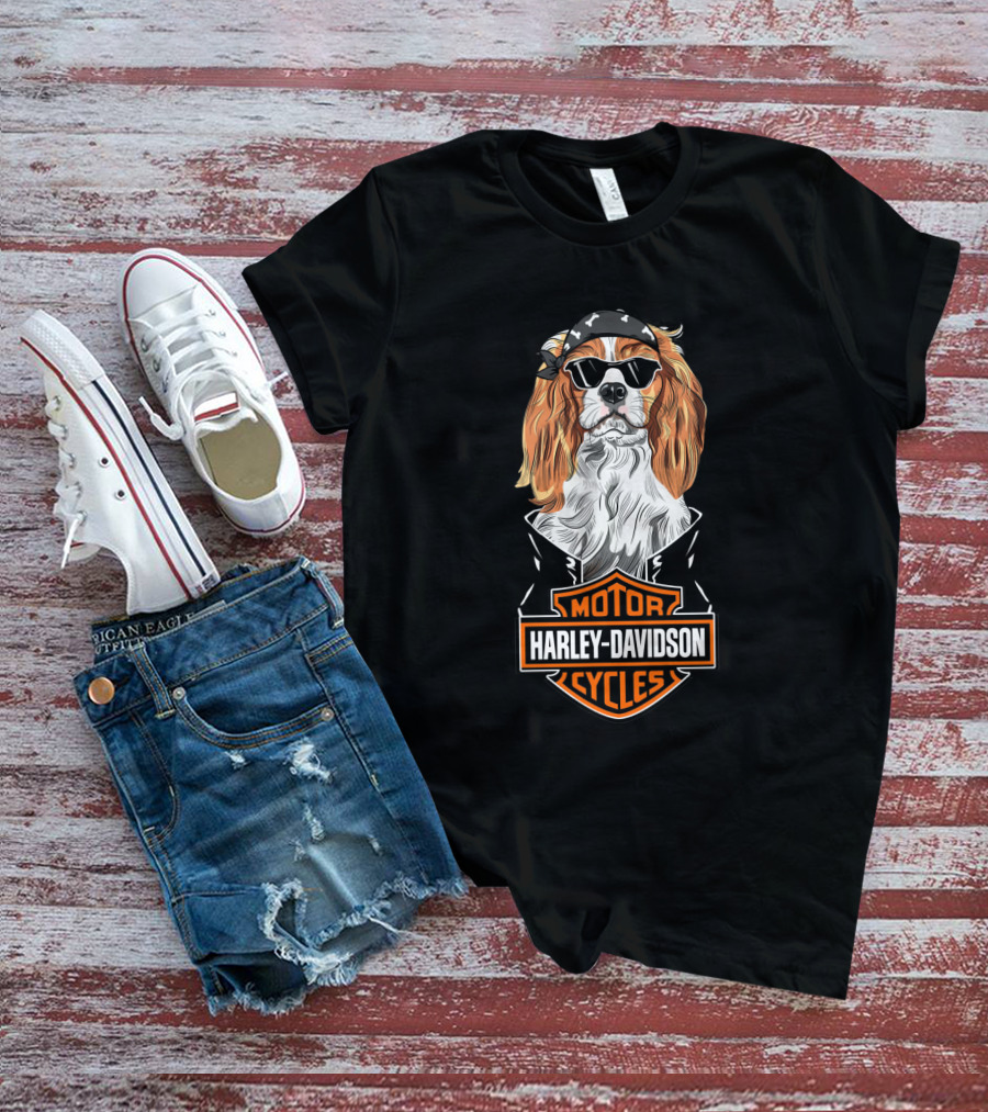 Cavalier King Charles Spaniel Harley Davidson Motorcycles T-Shirt