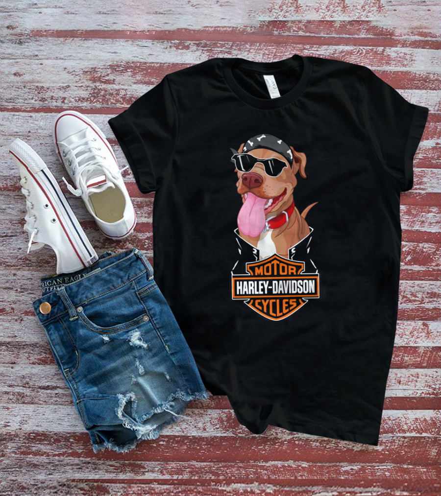 Harley Davidson Motorcycles Pit Bull Biker Bandana Sunglasses T-Shirt