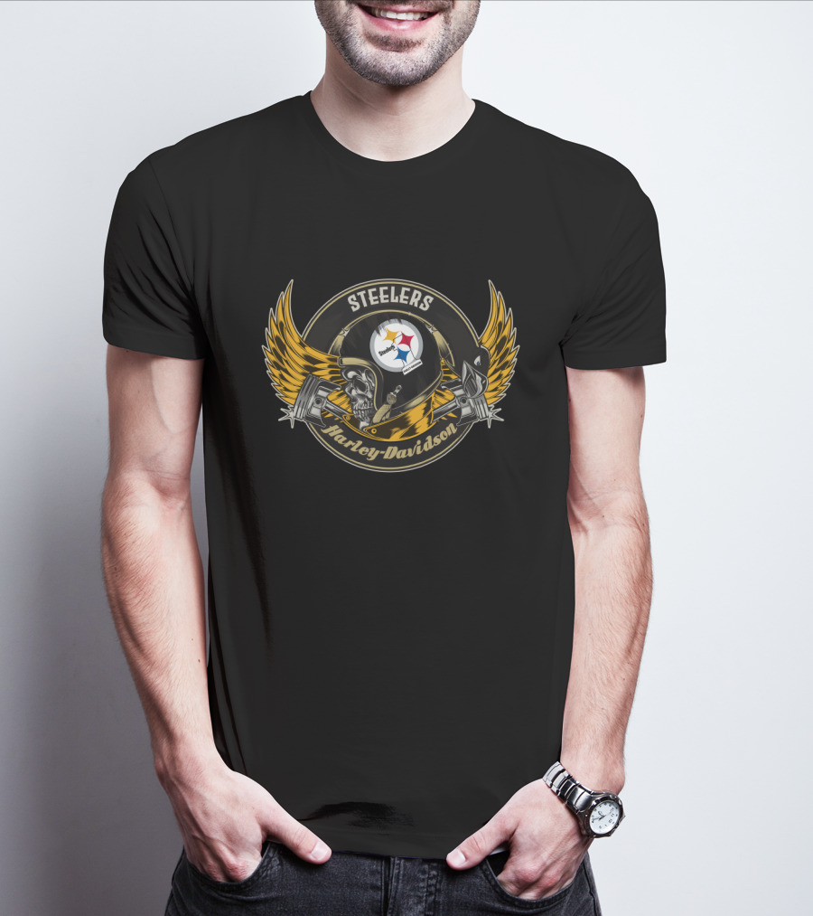 Steelers Harley Davidson Skull Helmet Wings T-Shirt