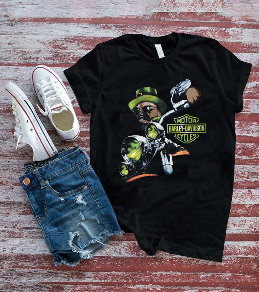 Motor Harley Davidson Cycles Patrick Day Pug On Motorcycle T-Shirt