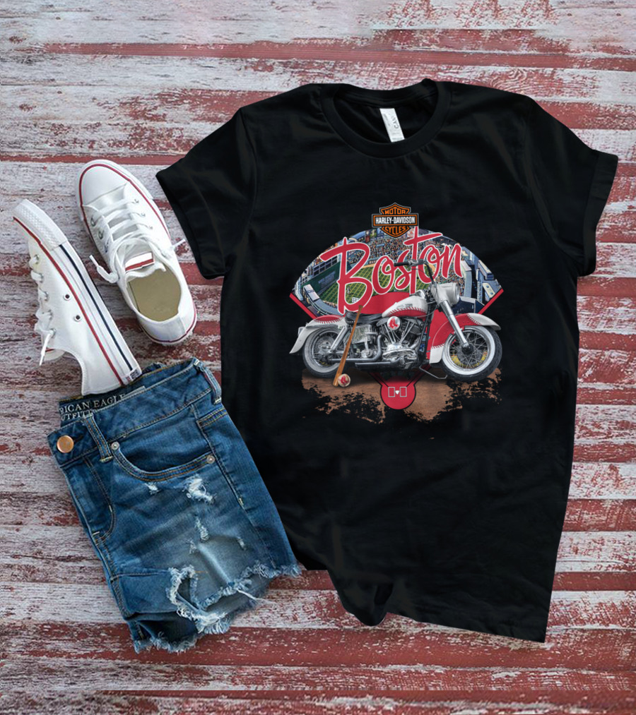 Boston Red Sox Harley Davidson Motorcycle Fenway Park Baseball T-Shirt