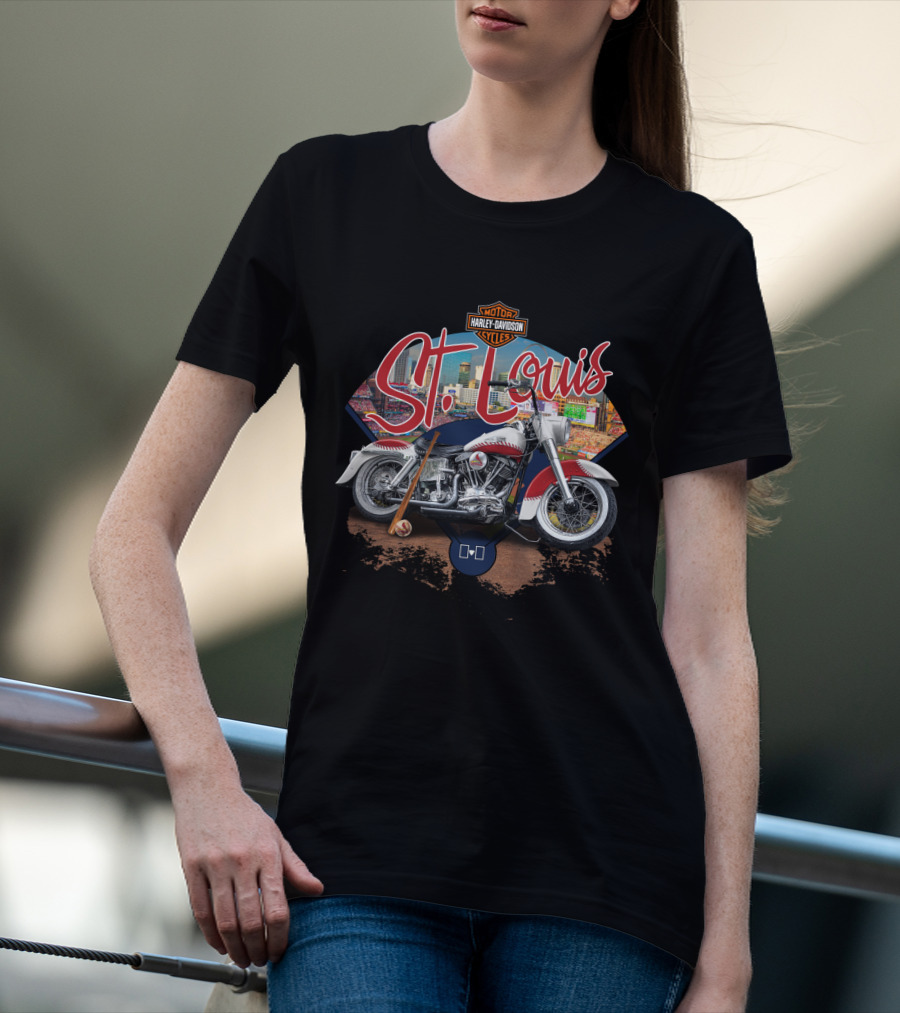 St Louis Cardinals Harley Davidson Motorcycle Skyline T-Shirt