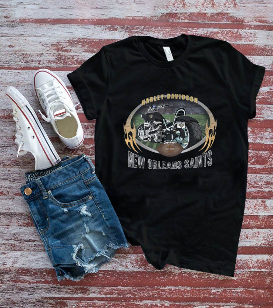 Harley Davidson New Orleans Saints Motorcycle Nfl Football T-Shirt