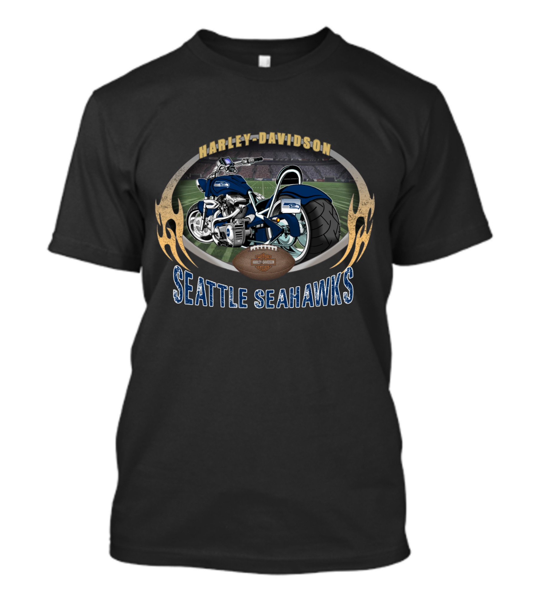 Harley Davidson Seattle Seahawks Motorcycle Nfl Football Stadium T-Shirt
