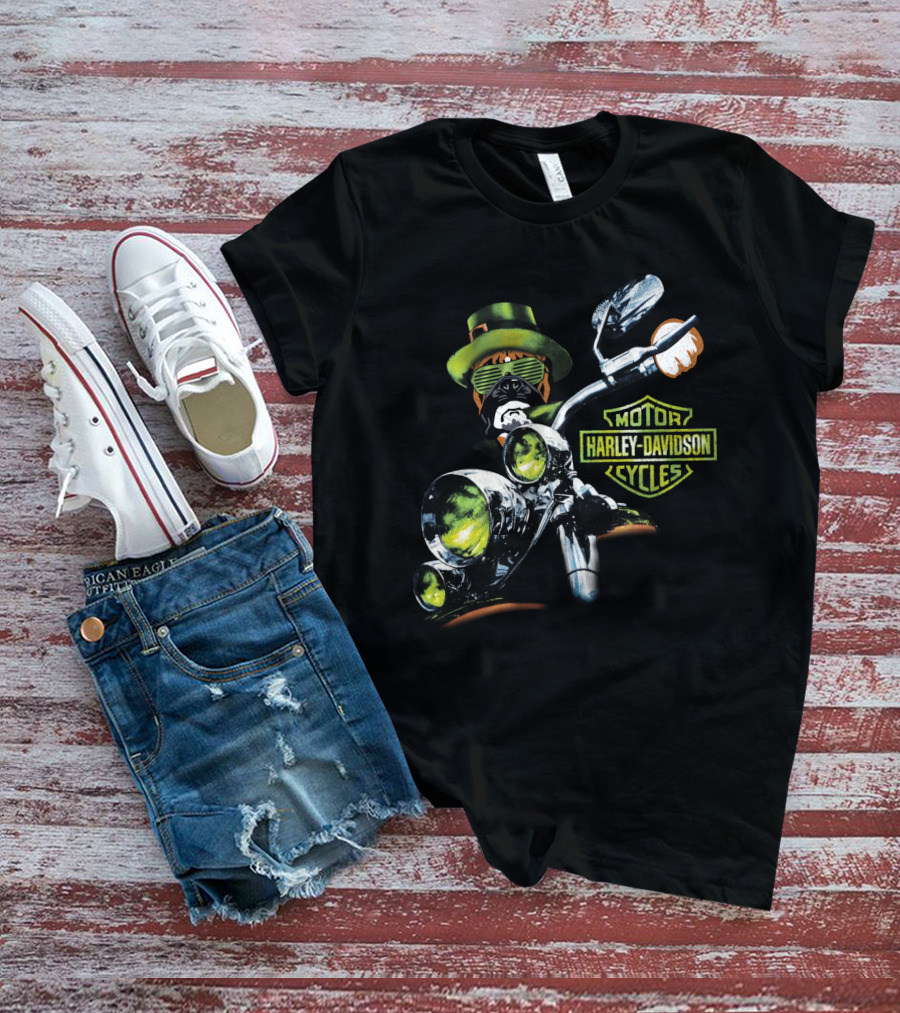 Boxer 18Hd Harley Davidson Motorcycles St. Patrick's Day Dog Rider T-Shirt