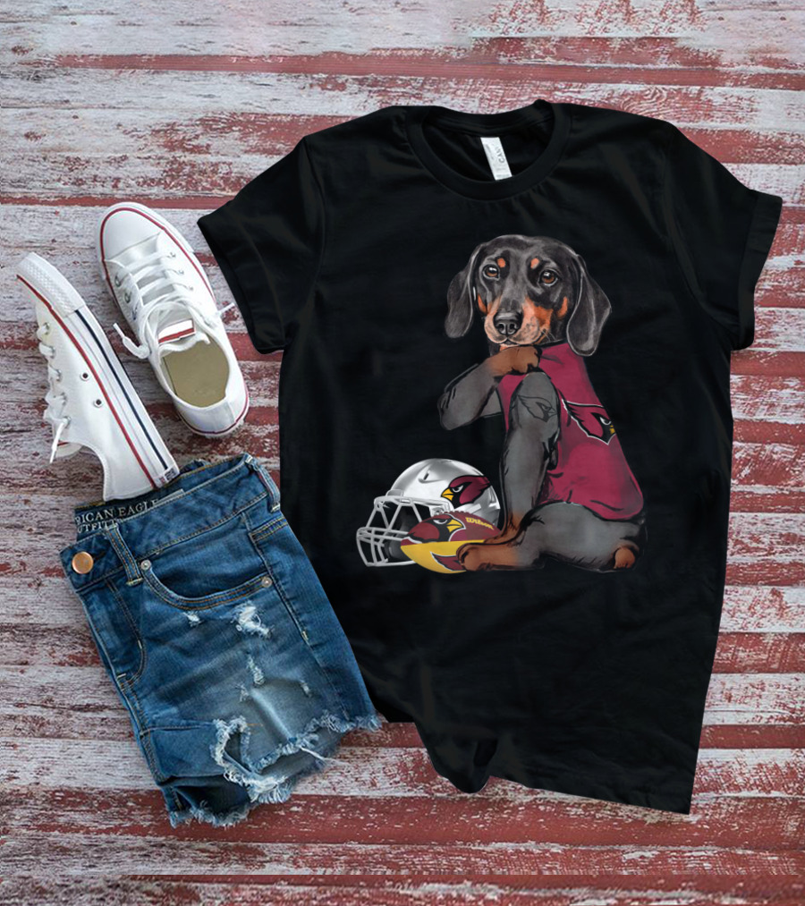 Arizona Cardinals Football Dachshund With Helmet And Ball T-Shirt
