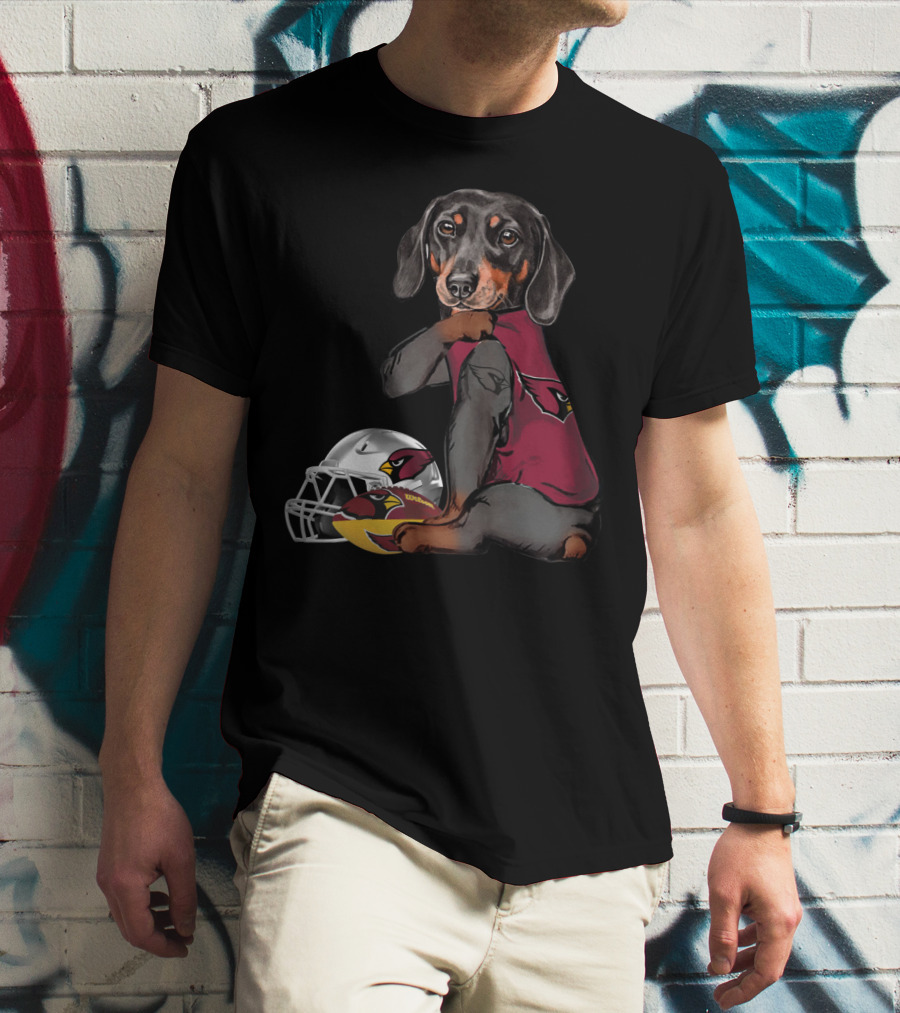 Arizona Cardinals Football Dachshund With Helmet And Ball T-Shirt