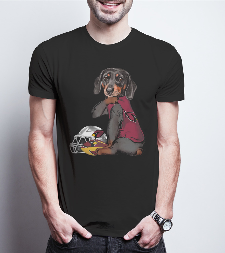 Arizona Cardinals Football Dachshund With Helmet And Ball T-Shirt