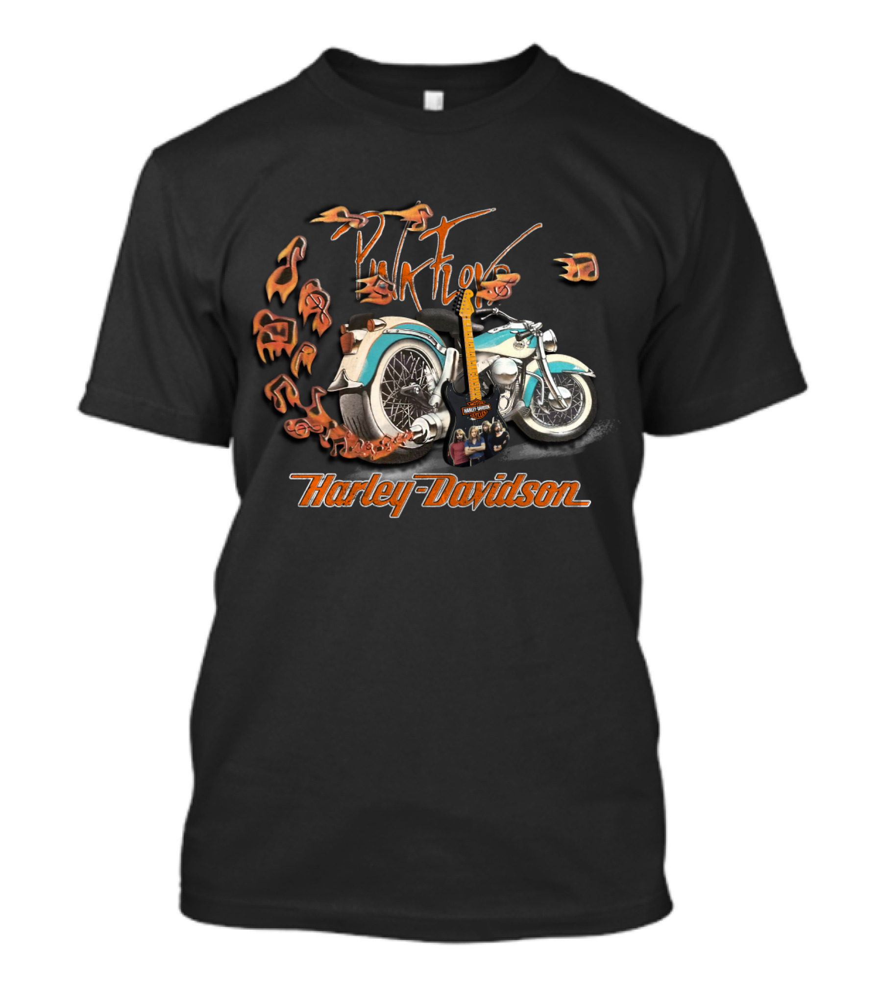 Pink Floyd Harley Davidson Motorcycle With Guitar And Musical Notes T-Shirt