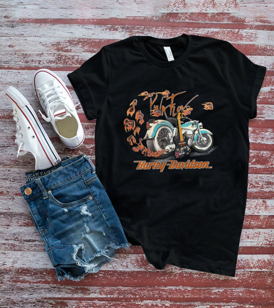 Pink Floyd Harley Davidson Motorcycle With Guitar And Musical Notes T-Shirt