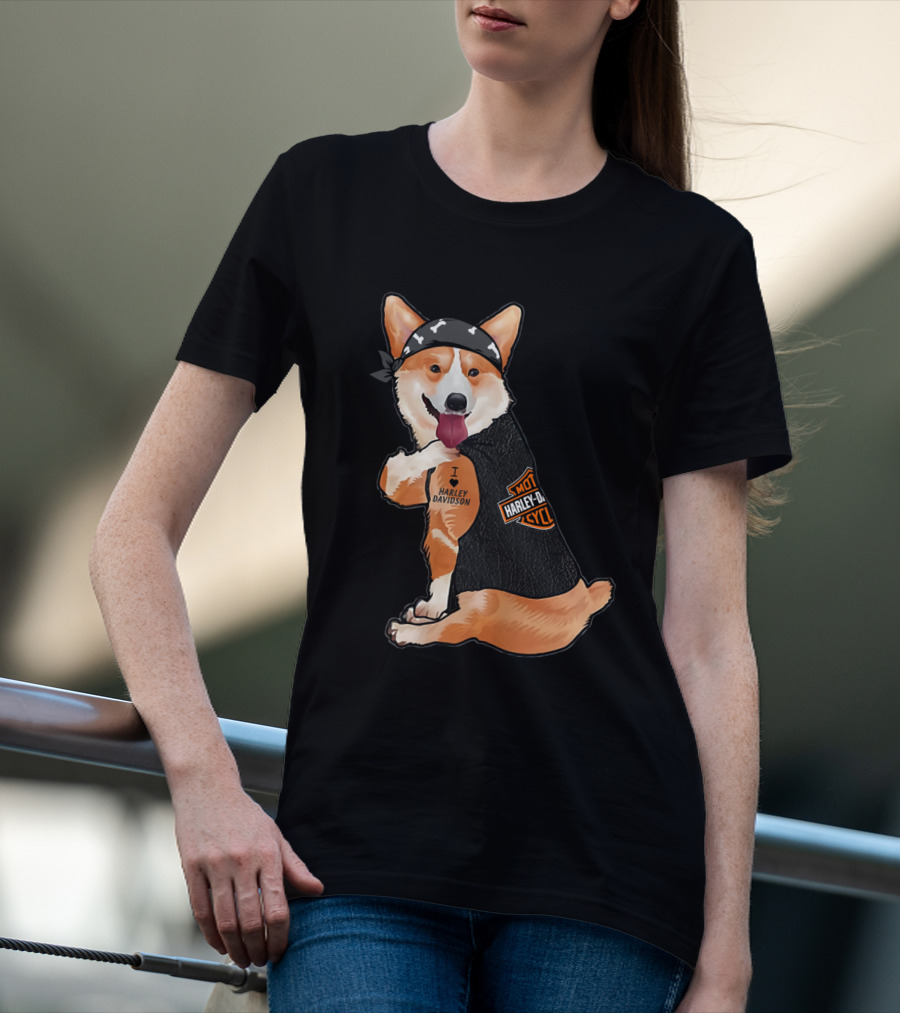 I Harley Davidson Corgi Biker With Bandana And Vest T-Shirt