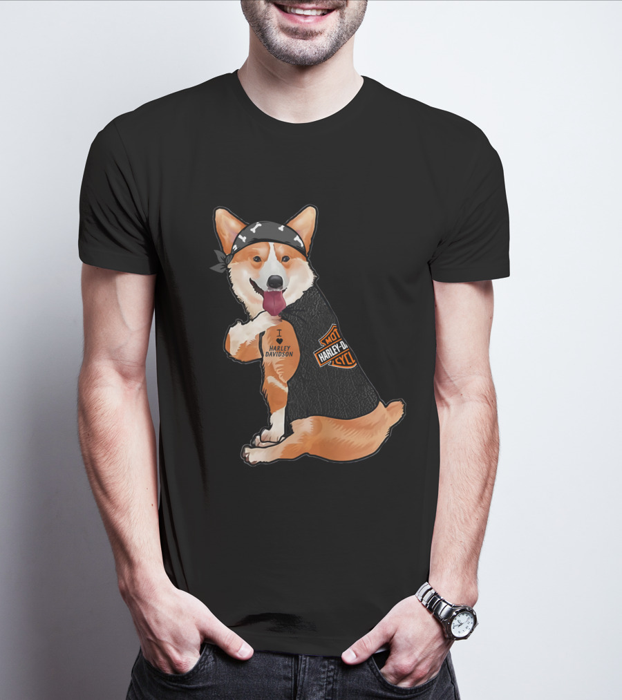 I Harley Davidson Corgi Biker With Bandana And Vest T-Shirt