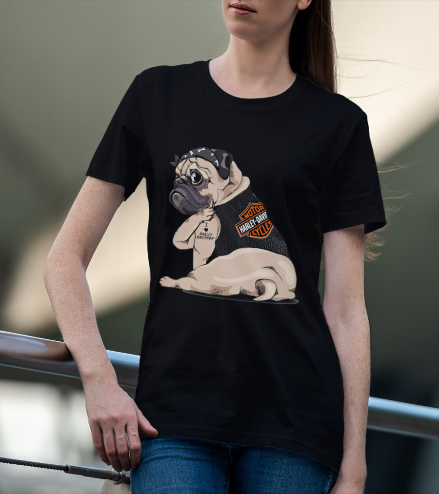 Harley Davidson Pug Motorcycles I Love Harley Davidson T-Shirt
