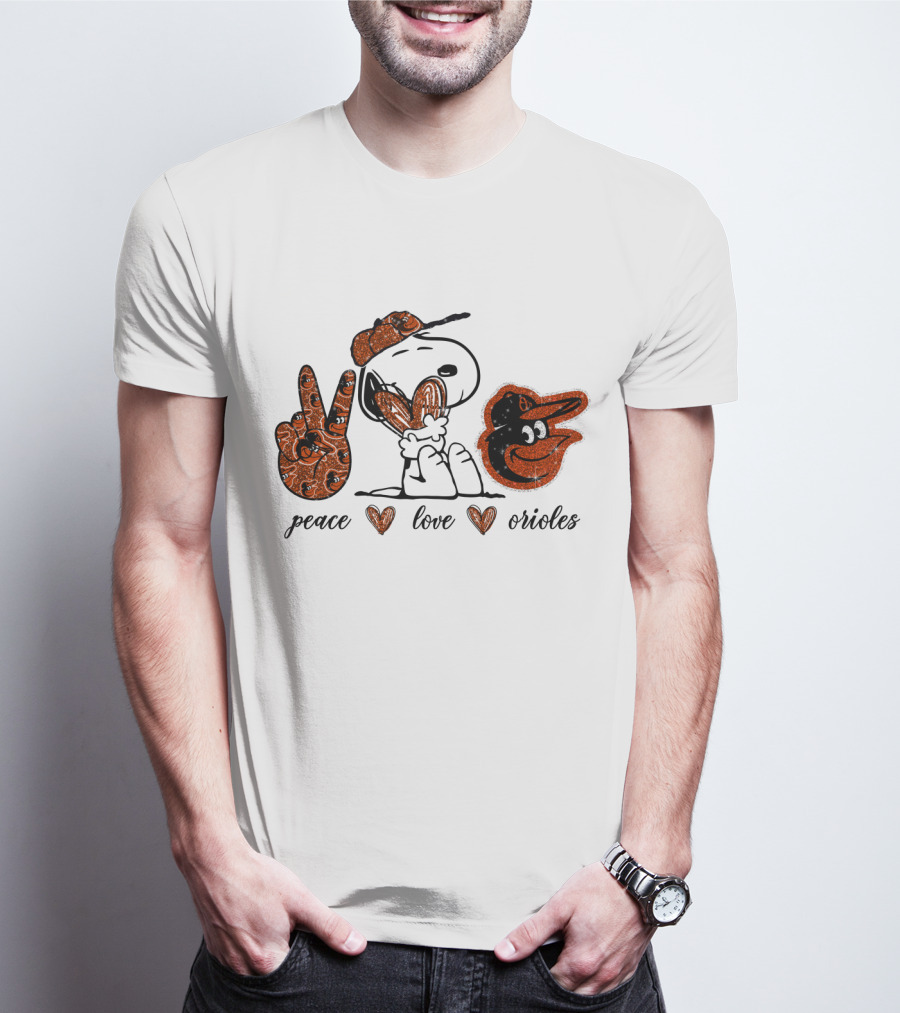 Peace Love Baltimore Orioles Snoopy T-Shirt