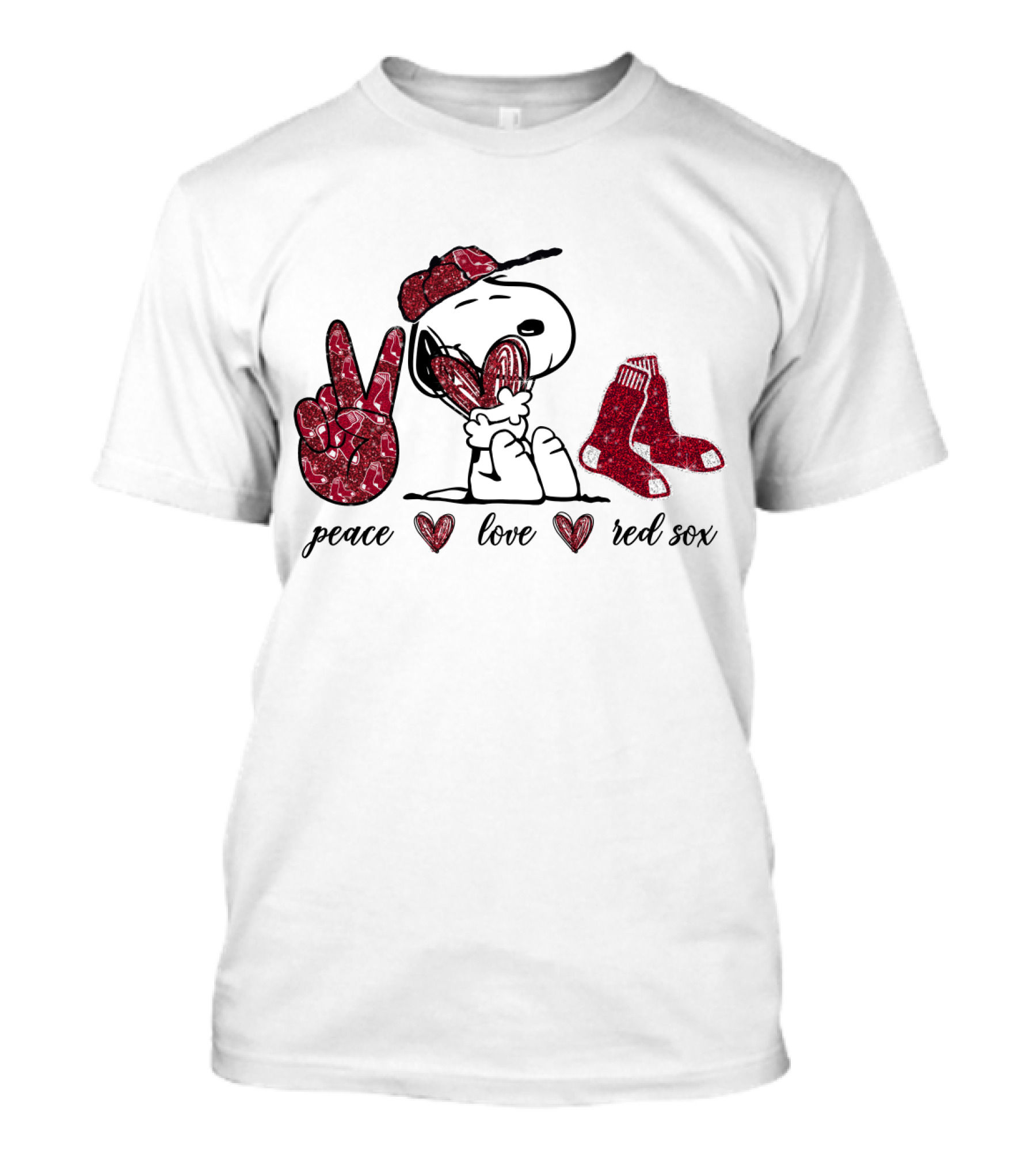 Peace Love Red Sox Snoopy Baseball Fan T-Shirt