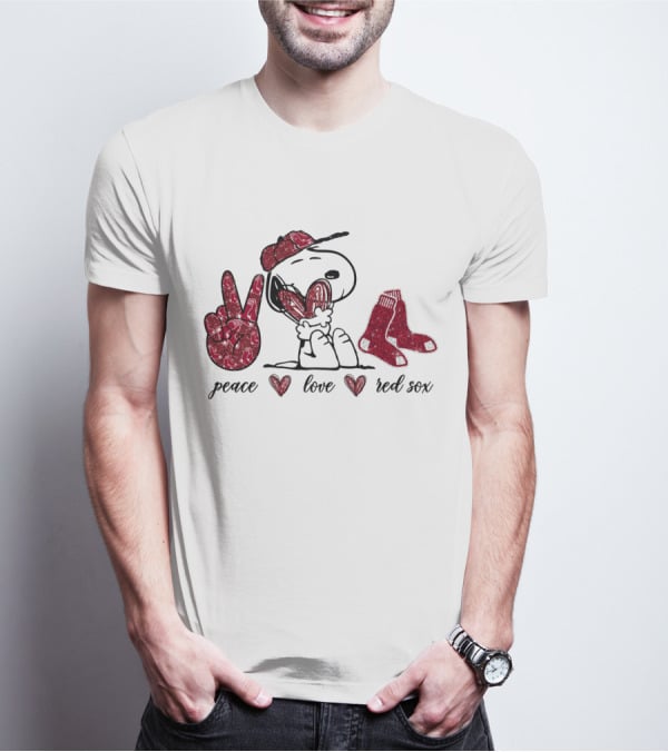 Peace Love Red Sox Snoopy Baseball Fan T-Shirt