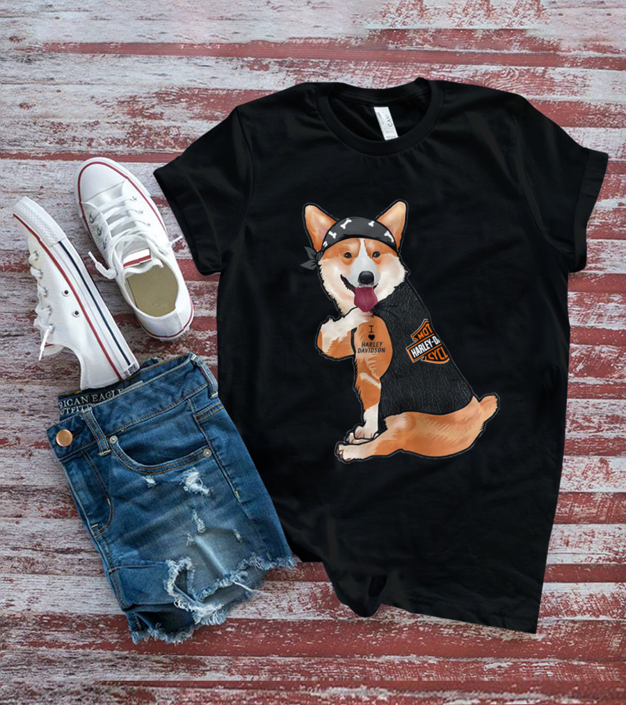 Harley Davidson Corgi With Bandana T-Shirt