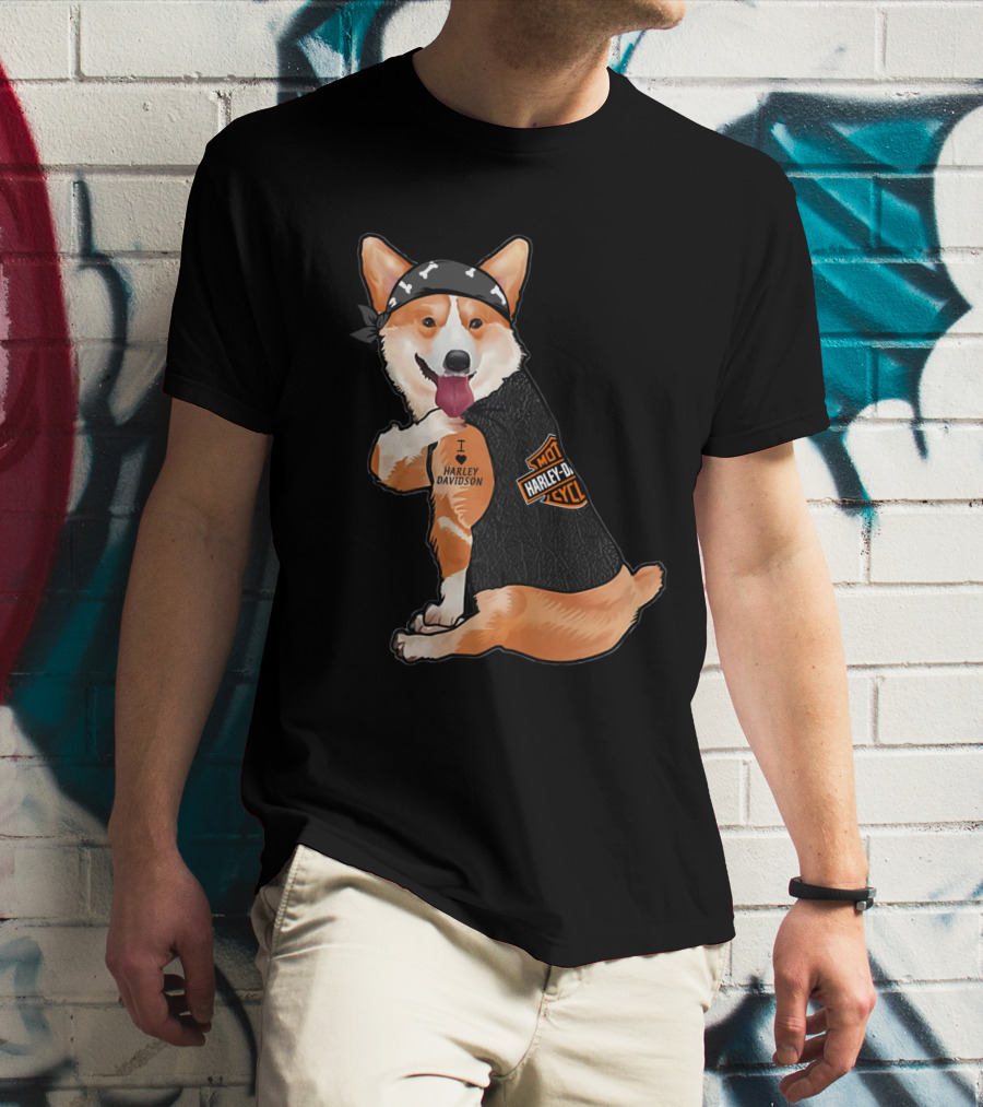 Harley Davidson Corgi With Bandana T-Shirt