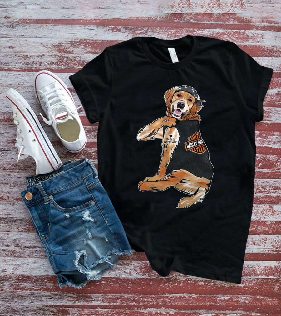 Harley Davidson Golden Retriever Motorcycle Pooch T-Shirt