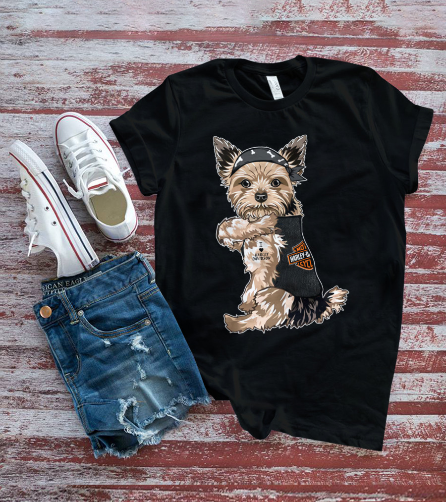 Yorkshire Terrier I Love Harley Davidson Motorcycles T-Shirt