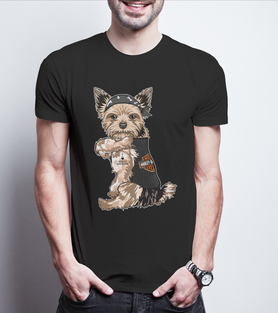 Yorkshire Terrier I Love Harley Davidson Motorcycles T-Shirt