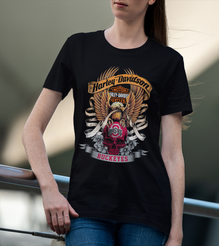 Harley Davidson Ohio State Buckeyes Motorcycles Skull Eagle Buckeyes T-Shirt