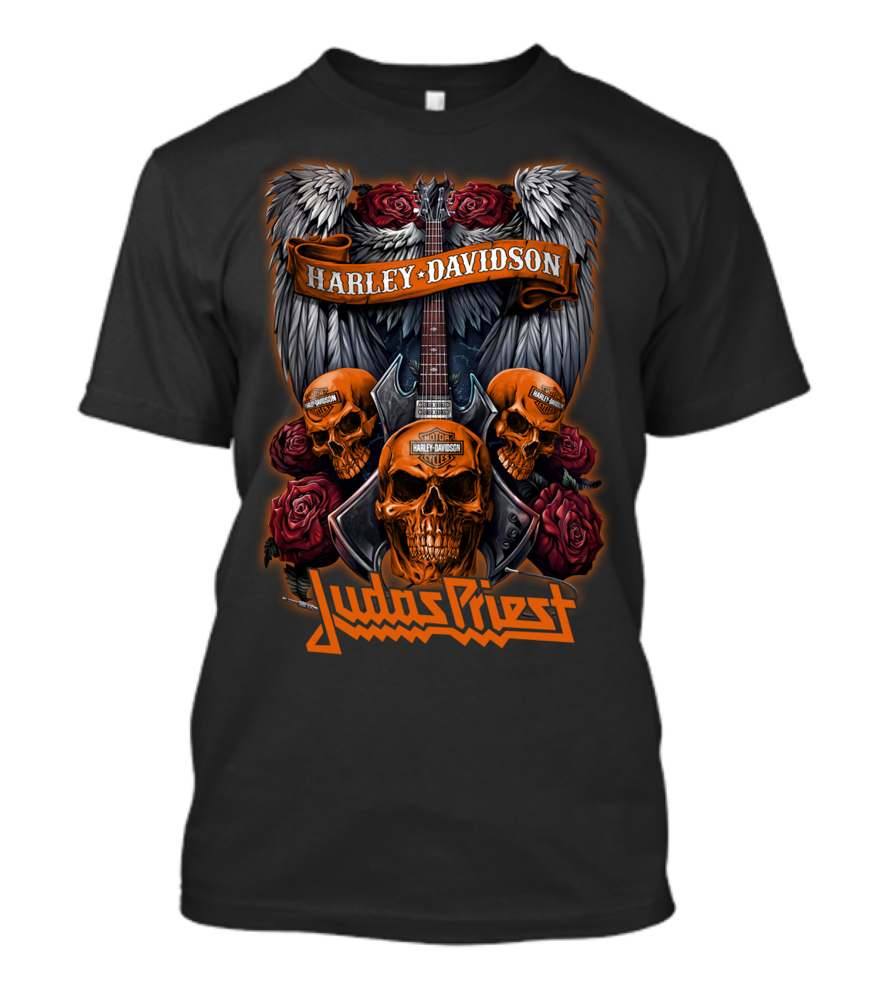 Judas Priest 47Hd Harley Davidson Skull Guitar Wings Roses T-Shirt