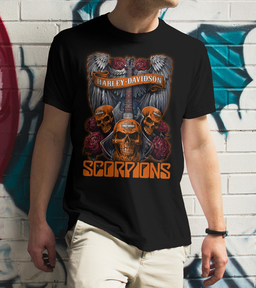 Scorpions Harley Davidson Skull Wings Roses T-Shirt