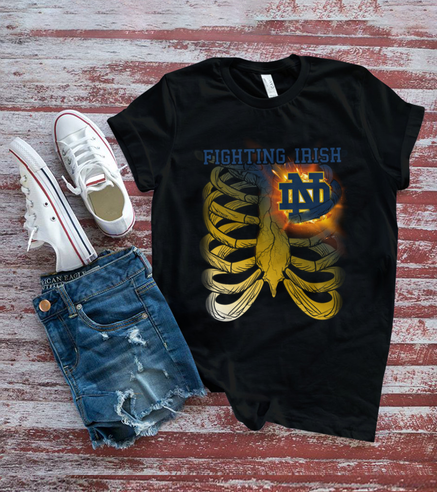 Fighting Irish Notre Dame ND Logo With Fiery Rib Cage T-Shirt