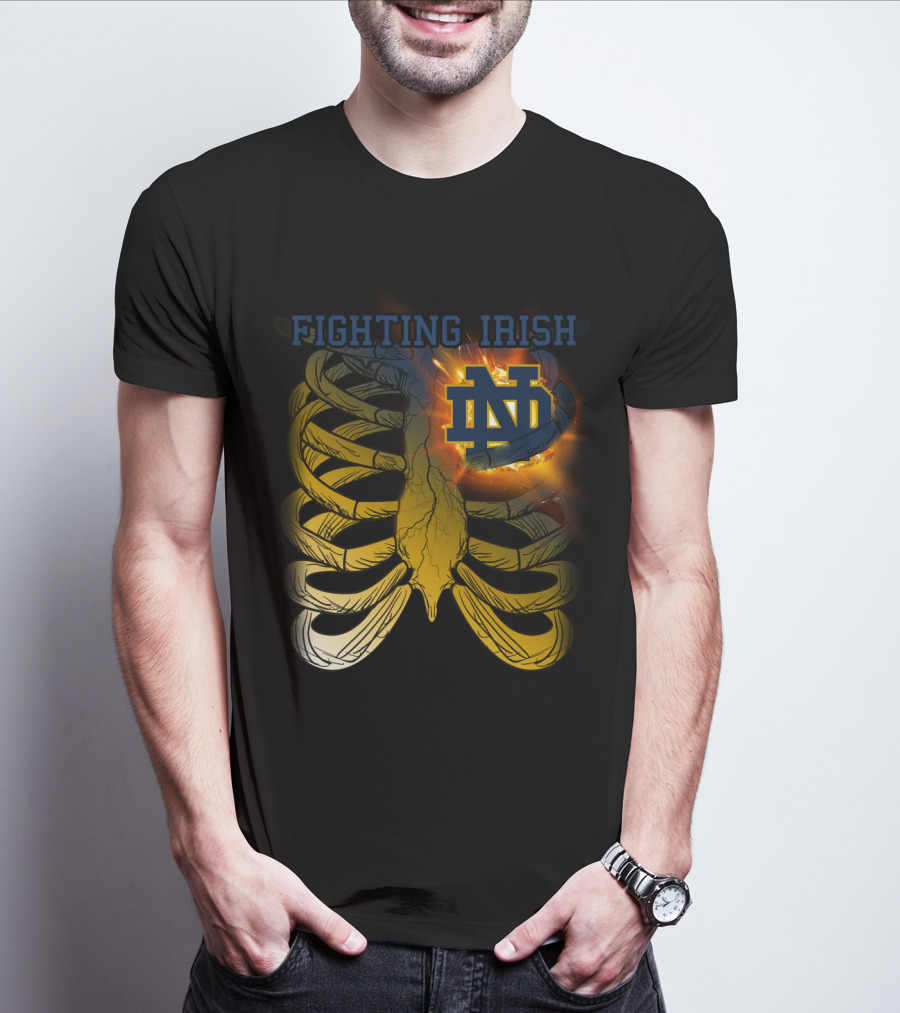 Fighting Irish Notre Dame ND Logo With Fiery Rib Cage T-Shirt