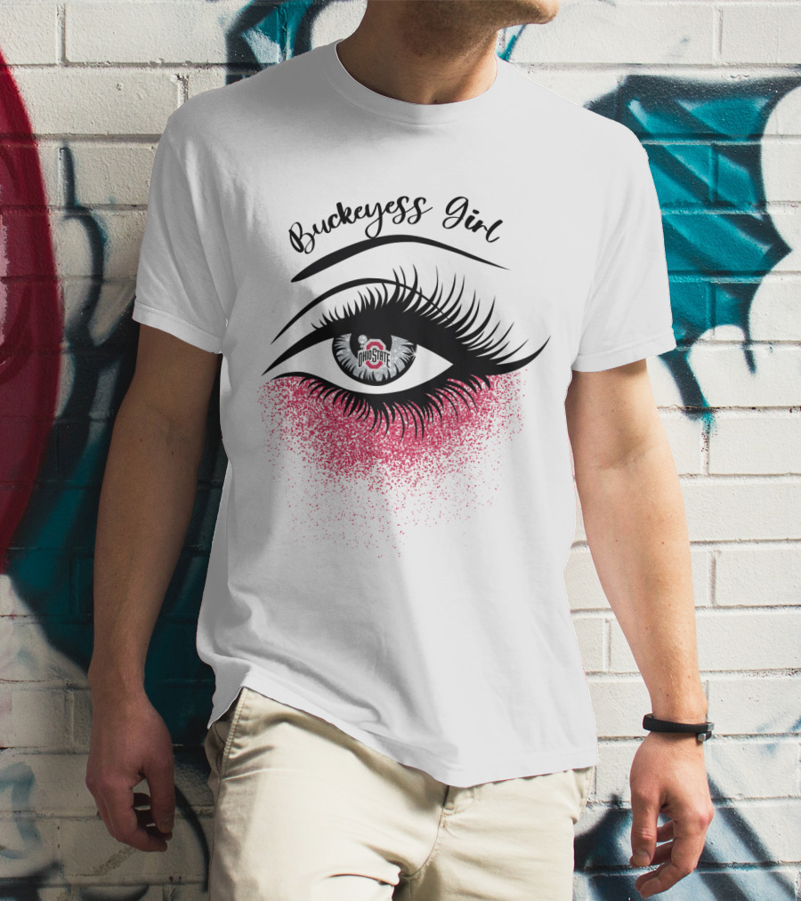 Buckeyess Girl Ohio State Eye Logo And Pink Glitter T-Shirt