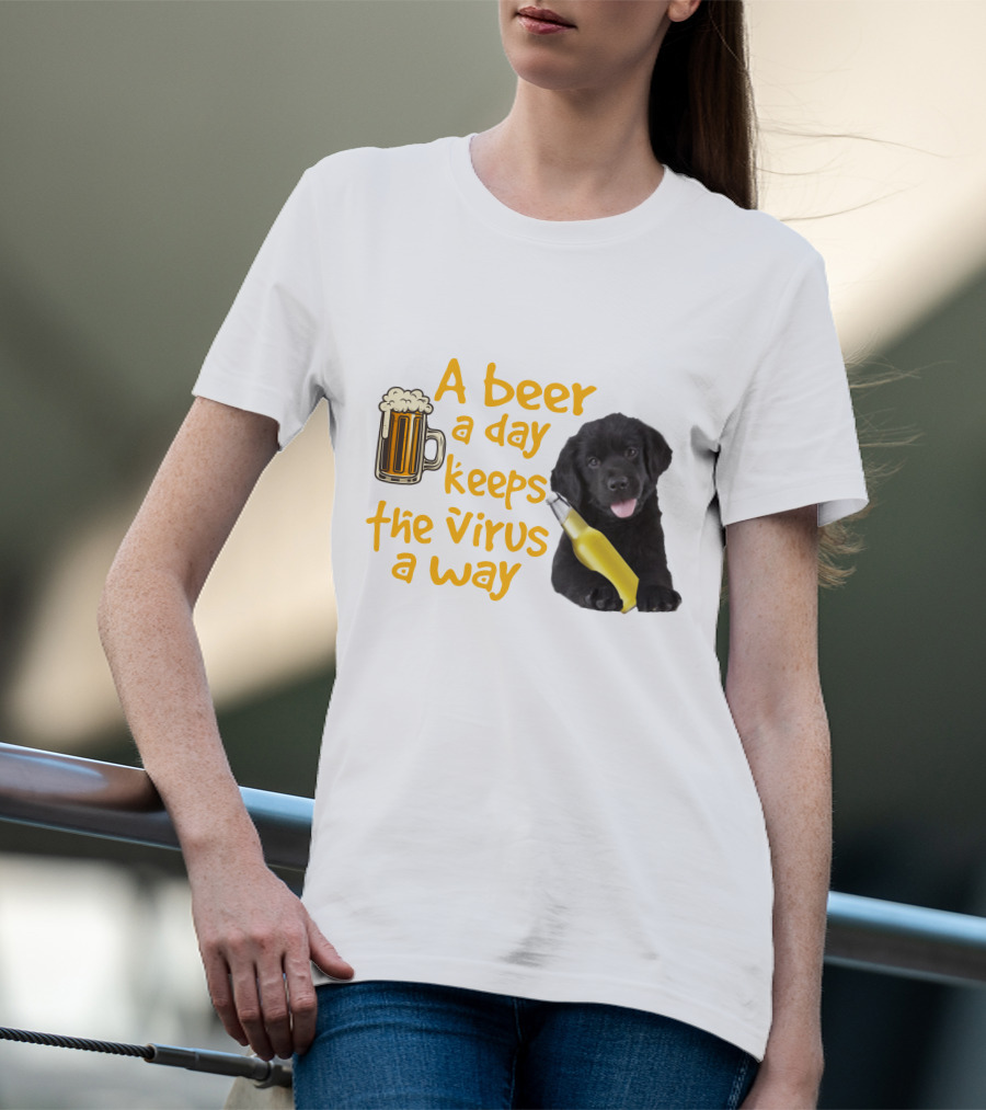 A Beer A Day Keeps The Virus Away Funny Newfoundland Dog And Beer T-Shirt