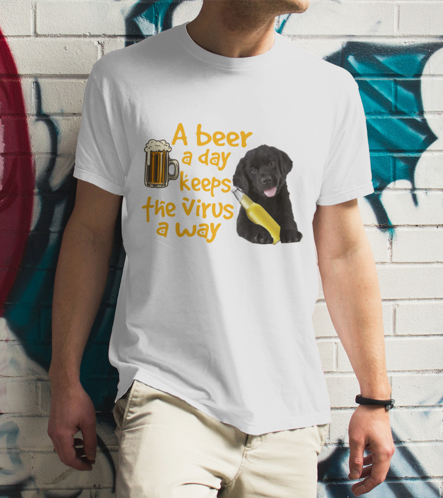 A Beer A Day Keeps The Virus Away Funny Newfoundland Dog And Beer T-Shirt