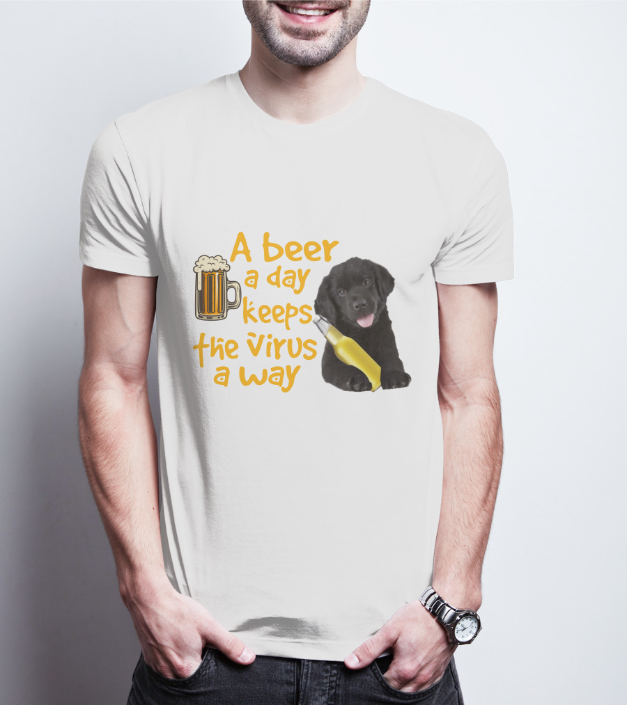 A Beer A Day Keeps The Virus Away Funny Newfoundland Dog And Beer T-Shirt