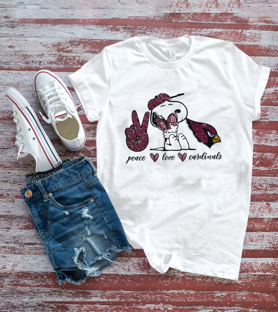 Peace Love Cardinals Snoopy Arizona Football T-Shirt