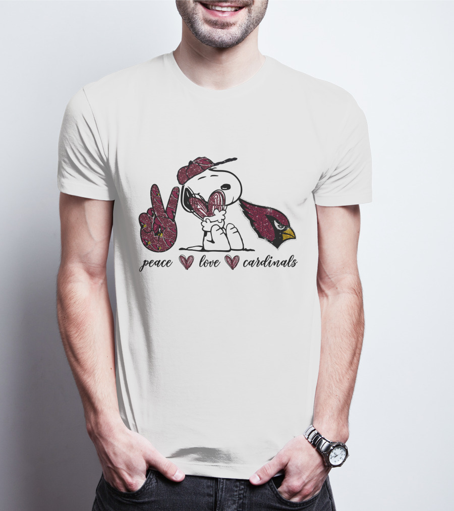 Peace Love Cardinals Snoopy Arizona Football T-Shirt