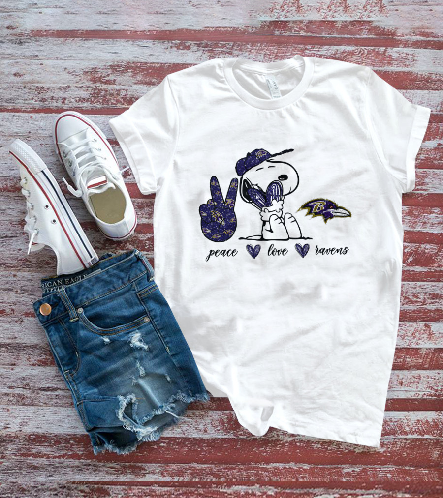 Peace Love Ravens Baltimore Snoopy T-Shirt