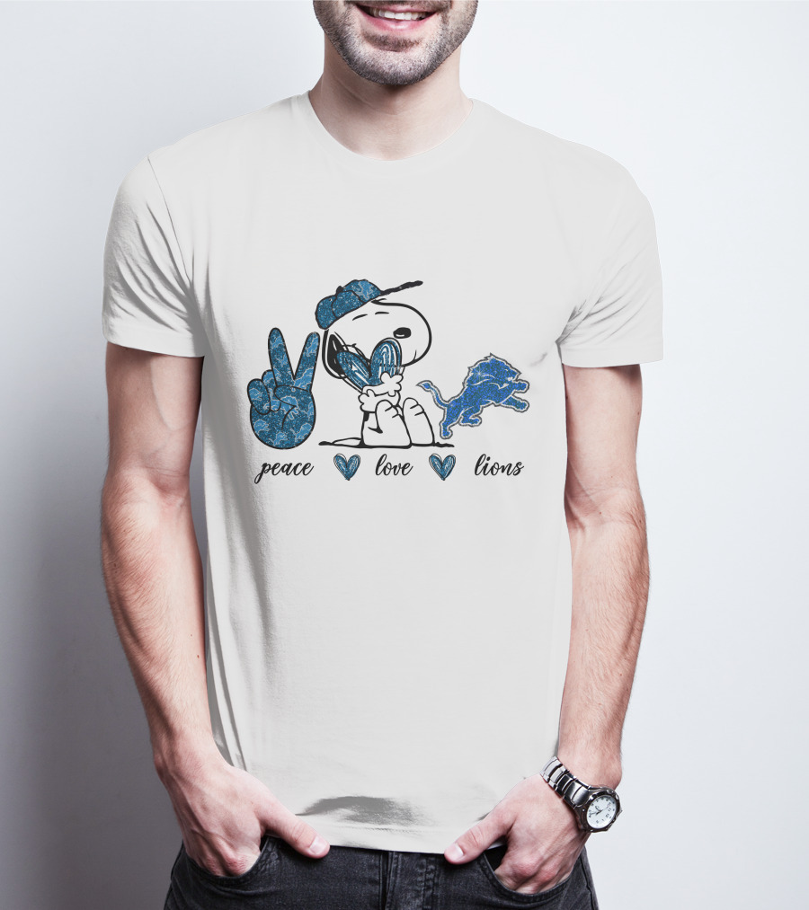 Peace Love Detroit Lions Snoopy Football Fans T-Shirt