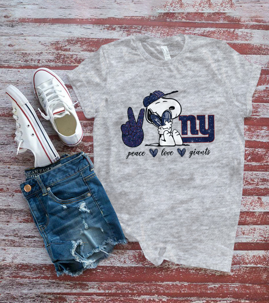 Peace Love NY Giants Snoopy Football Vintage Vibes T-Shirt