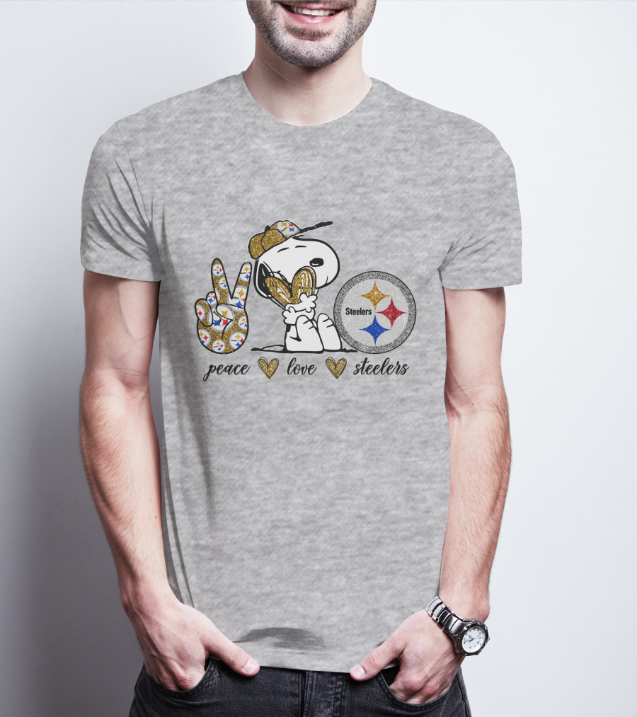 Peace Love Snoopy Steelers Football Hearts T-Shirt
