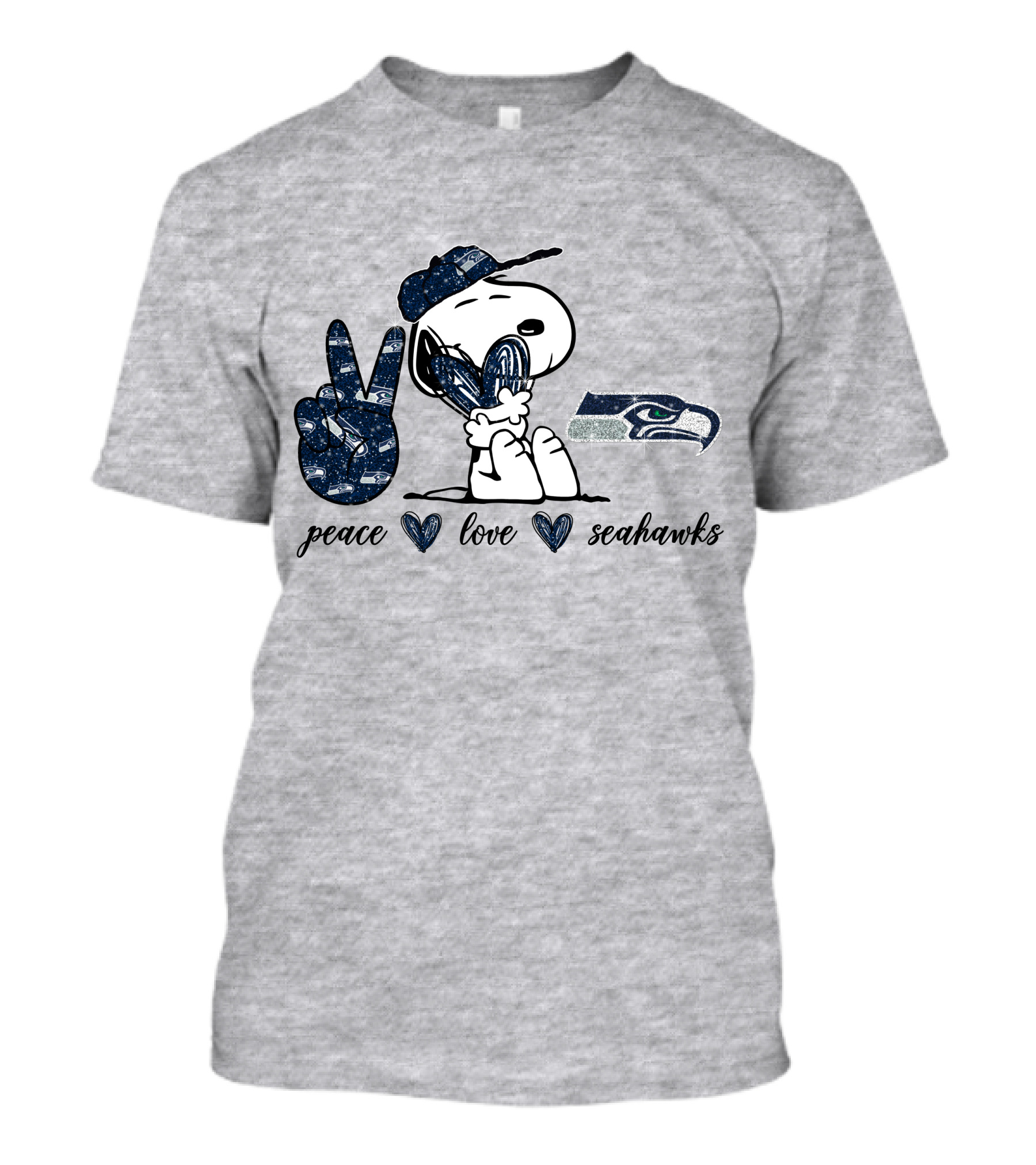 Peace Love Seattle Seahawks Snoopy Football Fan T-Shirt