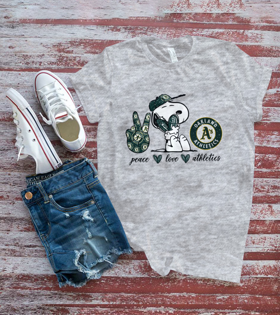 Peace Love Oakland Athletics Snoopy T-Shirt