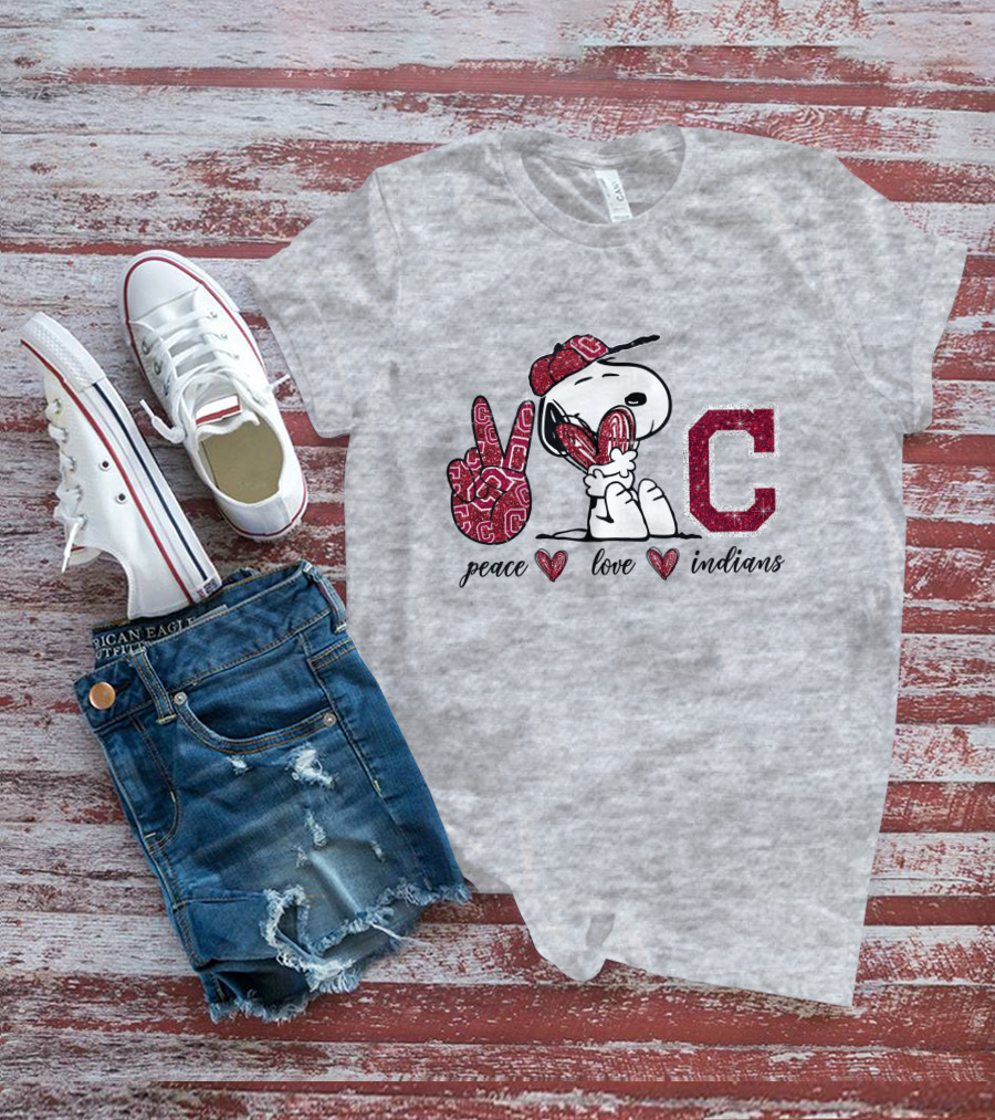 Peace Love Indians Snoopy C Letter T-Shirt